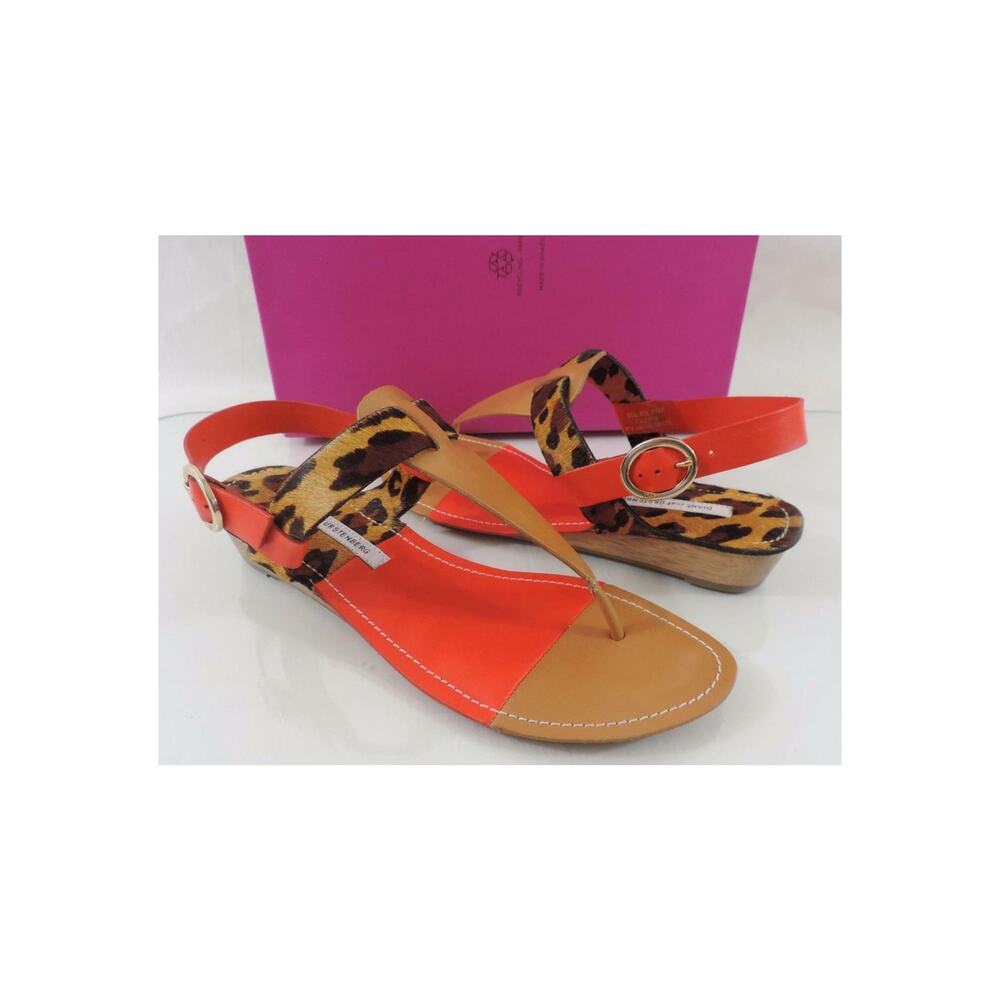Diane Von Furstenberg Darling T-Strap Thong Wedge Sandal Leopard